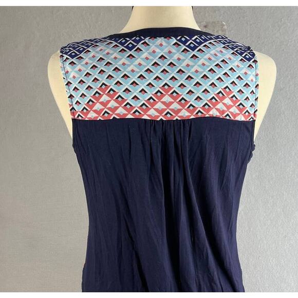 DR2 Womens Small Top Blouse Blue Pink Chevron Print Sleeveless - Picture 8 of 10